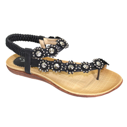 Black - Front - Lunar Womens-Ladies Charlotte Flower Sandals