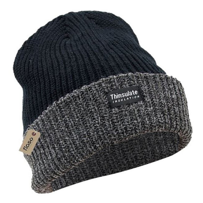 Black-Grey - Front - FLOSO Unisex Mens-Womens Thinsulate Heavy Knit Winter-Ski Thermal Hat (3M 40g)