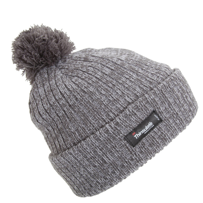 Grey Marl - Front - Childrens Thinsulate Knitted Winter Beanie Hat With Pom Pom