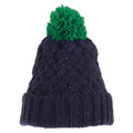 Navy-Green - Front - Adults Unisex Knit Feel Bobble Hat