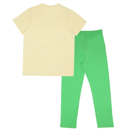 Cream-Green - Back - Animal Crossing Childrens-Kids Logo Pyjama Set