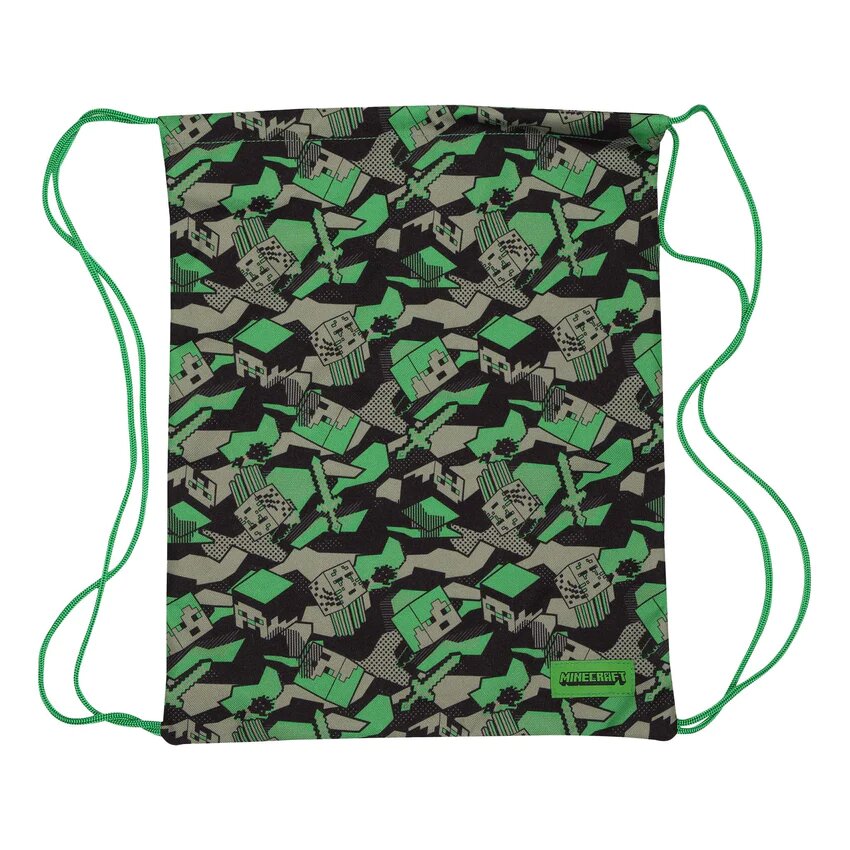 Green-Black - Front - Minecraft Childrens-Kids Camo Creeper Drawstring Bag