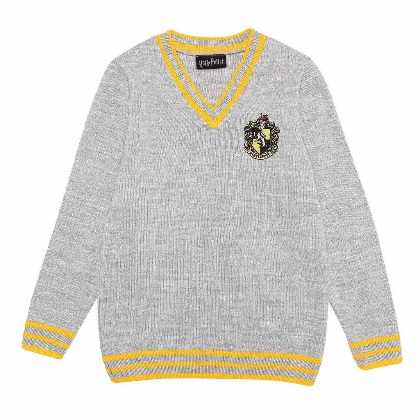 Grey-Yellow - Front - Harry Potter Childrens-Kids Hufflepuff Jumper