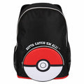 Black-Red-White - Front - Pokemon Childrens-Kids Catch Em All Pokeball Backpack