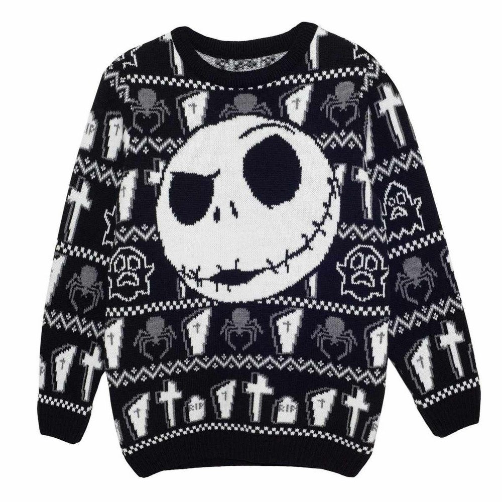 Black-White - Front - Nightmare Before Christmas Unisex Adult Jack Skellington Face Knitted Jumper