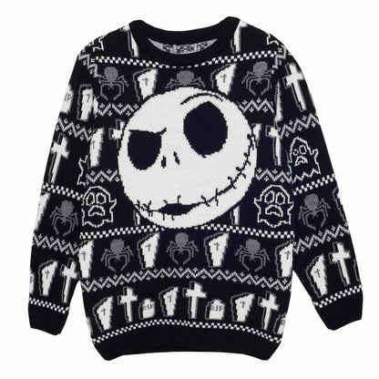 Black-White - Front - Nightmare Before Christmas Unisex Adult Jack Skellington Face Knitted Jumper