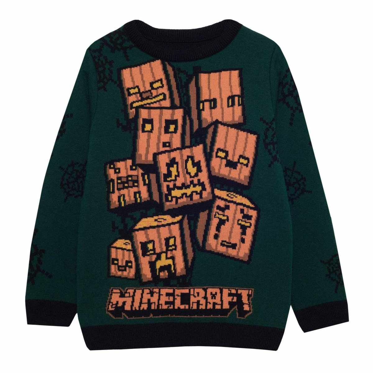 Forest Green-Brown - Front - Minecraft Childrens-Kids Creeper Knitted Jumper