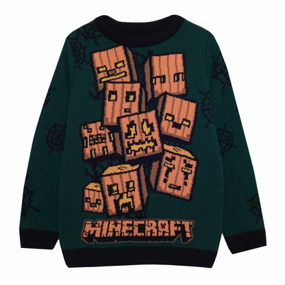 Forest Green-Black - Front - Minecraft Childrens-Kids Creeper Knitted Jumper