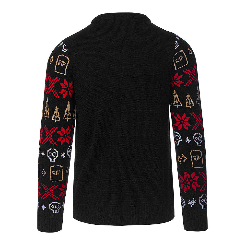 Black-White-Gold-Red - Side - Nightmare Before Christmas Unisex Adult Holiday Scare King Knitted Sweatshirt