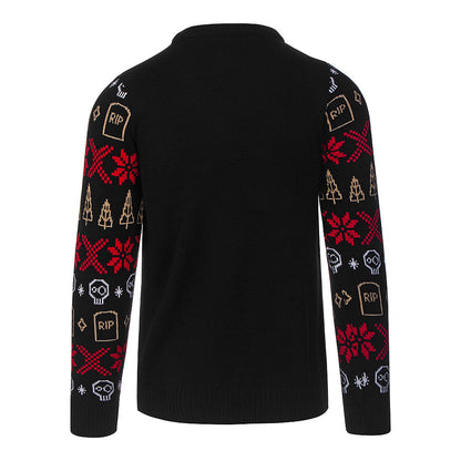 Black-White-Gold-Red - Side - Nightmare Before Christmas Unisex Adult Holiday Scare King Knitted Sweatshirt