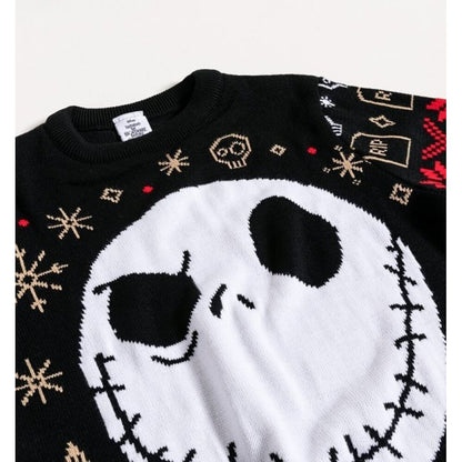 Black-White-Gold-Red - Pack Shot - Nightmare Before Christmas Unisex Adult Holiday Scare King Knitted Sweatshirt