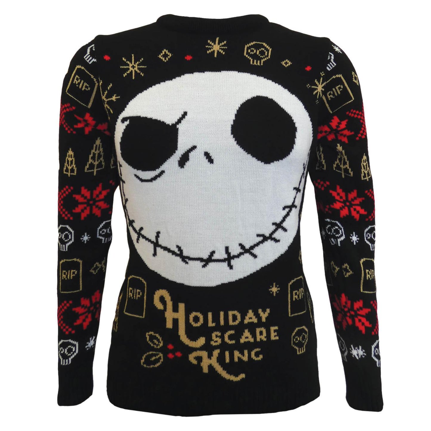 Black-White-Gold-Red - Front - Nightmare Before Christmas Unisex Adult Holiday Scare King Knitted Sweatshirt