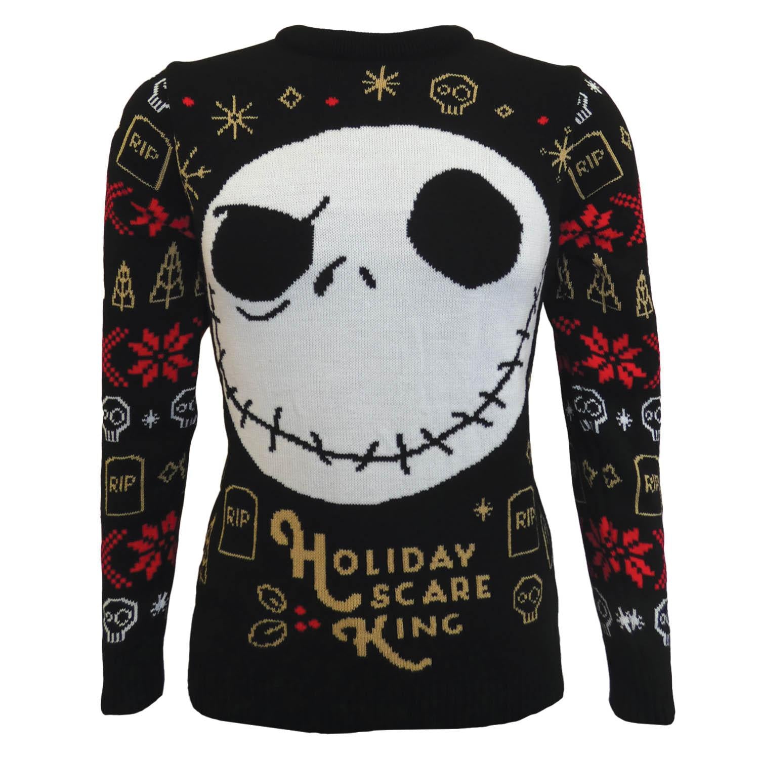 Black-White-Gold-Red - Front - Nightmare Before Christmas Unisex Adult Holiday Scare King Knitted Sweatshirt