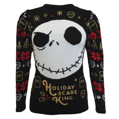 Black-White-Gold-Red - Front - Nightmare Before Christmas Unisex Adult Holiday Scare King Knitted Sweatshirt