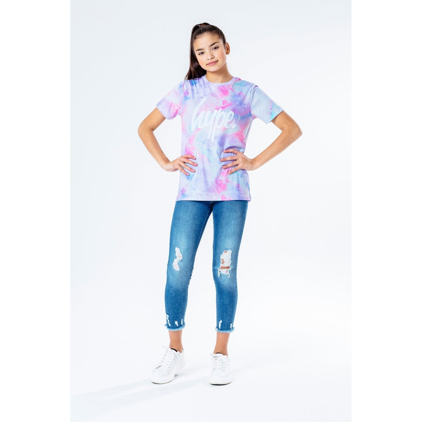 Pink-Light Purple-Cyan - Back - Hype Childrens-Kids Rainbow T-Shirt