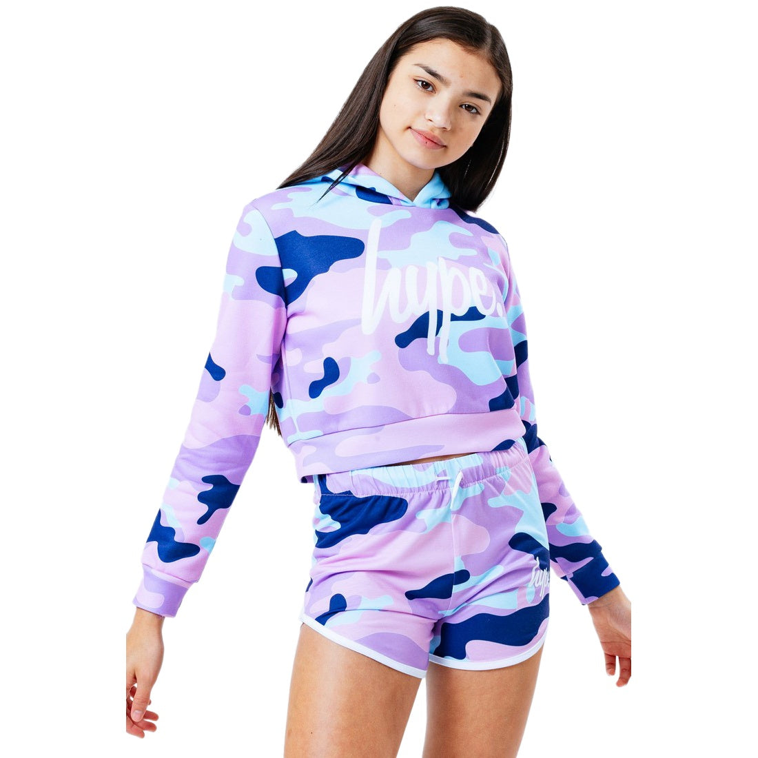 Hype Girls Evie Camo Cropped Pullover Hoodie Discounts on great Brands