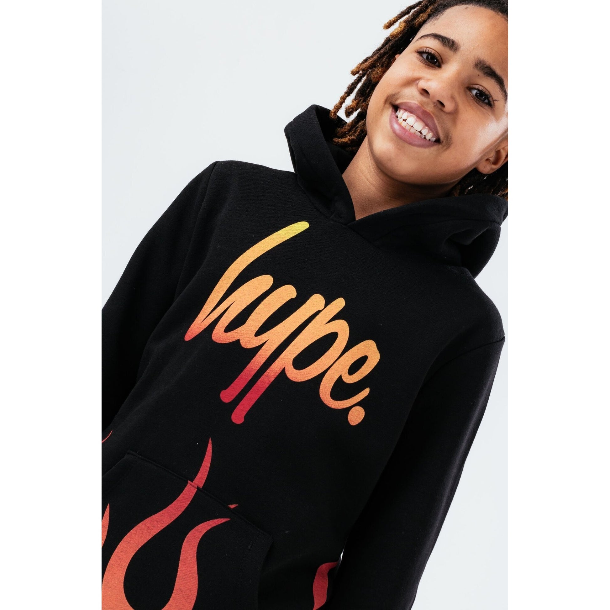 Black - Side - Hype Boys Script Flames Hoodie
