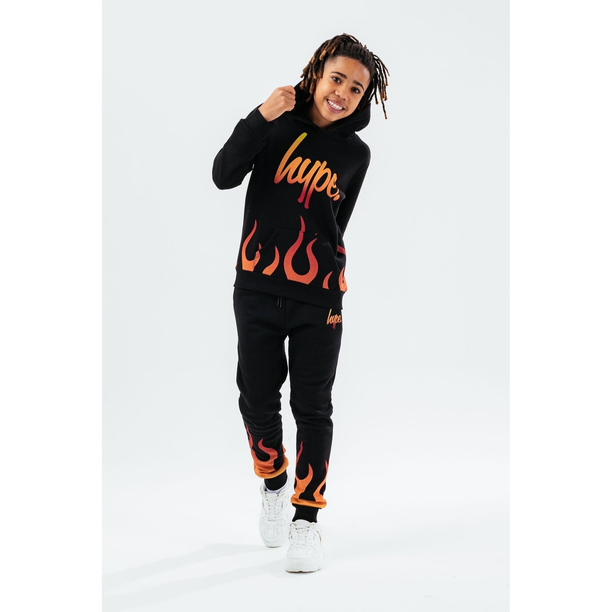 Black - Front - Hype Boys Script Flames Hoodie