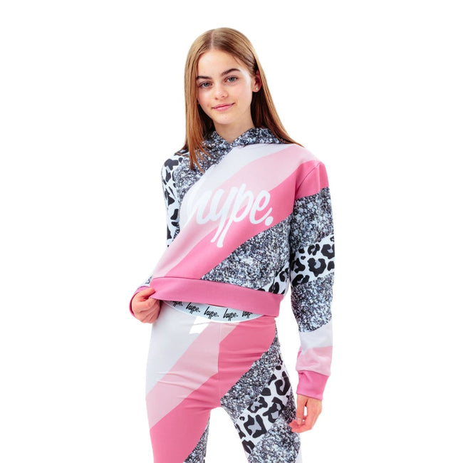 Hype Girls Leopard Wave Glitter Crop Hoodie Discounts on great Brands