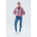 Pink-Black - Side - Hype Childrens-Kids Leopard Camo Cropped Puffer Jacket