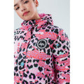 Pink-Black - Pack Shot - Hype Childrens-Kids Leopard Camo Cropped Puffer Jacket