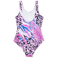 Pink-Black-White - Back - Hype Girls Abstract Leopard Print One Piece Swimsuit