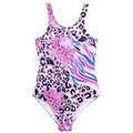 Pink-Black-White - Front - Hype Girls Abstract Leopard Print One Piece Swimsuit