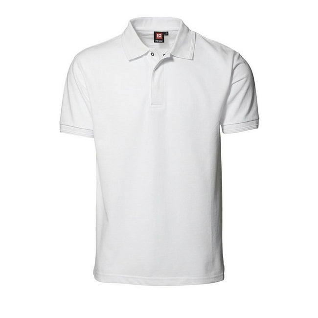 White - Front - ID Mens Pro Wear Press Stud Regular Fitting Short Sleeve Polo Shirt