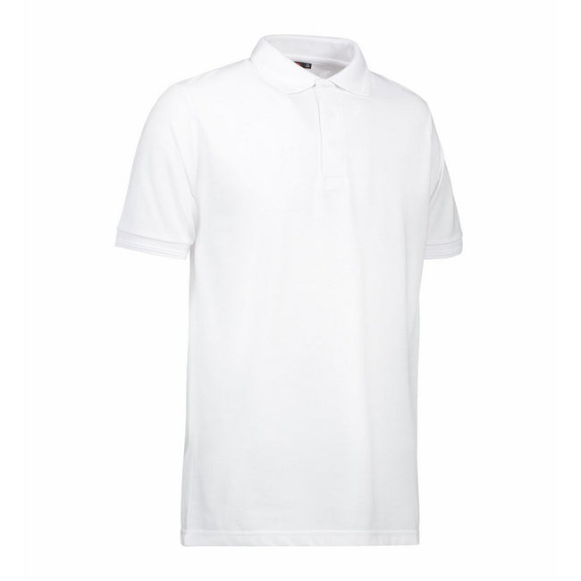 White - Lifestyle - ID Mens Pro Wear Press Stud Regular Fitting Short Sleeve Polo Shirt
