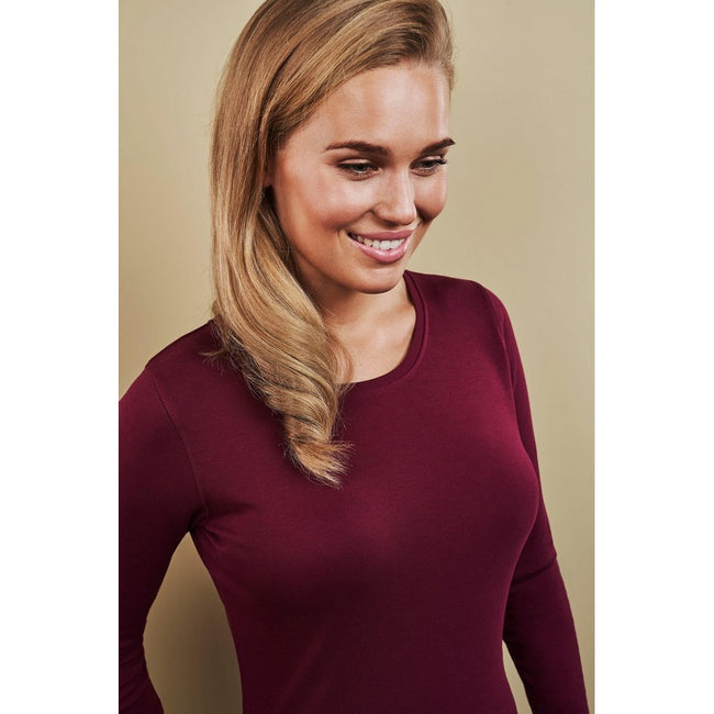 Red - Back - ID Womens-Ladies Fitted Long Sleeve Interlock T-Shirt