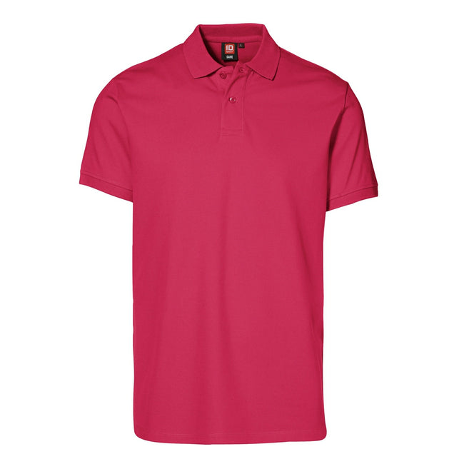 Cerise - Front - ID Mens Short Sleeve Pique Stretch Polo Shirt