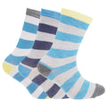 Grey-Yellow-Blue - Front - Childrens-Boys Striped Design Socks (Pack Of 3)