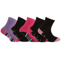 Black-Purple-Pink-Fuchsia - Front - Street Essentials Children-Girls Pattern Contrast Heel And Toe Socks (Pack Of 5)