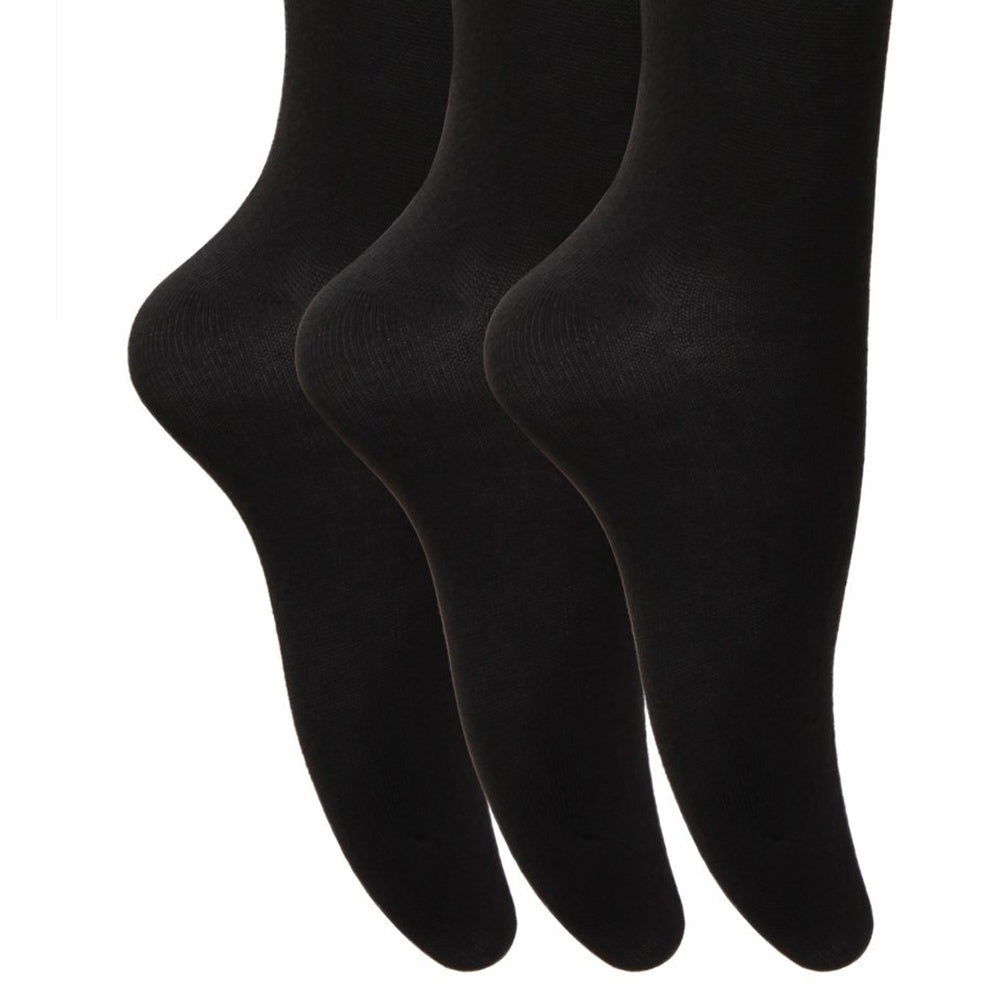 Black - Back - Floso Girls Long Cotton Socks (3 Pairs)