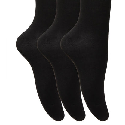 Black - Back - Floso Girls Long Cotton Socks (3 Pairs)