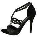 Black - Close up - Anne Michelle Womens-Ladies Faux Snake Skin High Heels