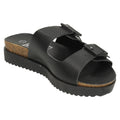 Black - Pack Shot - Down To Earth Womens-Ladies Mid Flatform 2 Buckle Strap Sandals