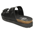 Black - Close up - Down To Earth Womens-Ladies Mid Flatform 2 Buckle Strap Sandals