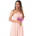 Pink - Back - Krisp Womens-Ladies One Shoulder Evening Maxi Dress