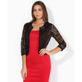 Black - Back - Krisp Womens-Ladies All Over Lace Cropped Evening Shrug