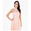 Pink - Back - Krisp Womens-Ladies Lace Halterneck Maxi Dress