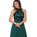 Green - Back - Krisp Womens-Ladies Lace Halterneck Maxi Dress