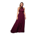 Wine - Front - Krisp Womens-Ladies Lace Halterneck Maxi Dress
