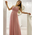 Dark Pink - Back - Krisp Womens-Ladies Diamante Neck Chiffon Maxi Dress