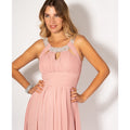 Dark Pink - Side - Krisp Womens-Ladies Diamante Neck Chiffon Maxi Dress