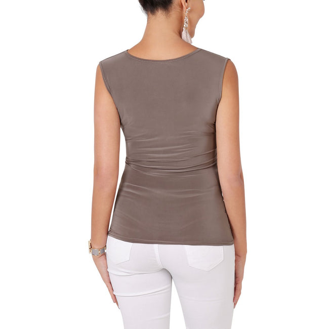 Mocha - Back - Krisp Womens-Ladies Ruched V-Neck Top With Buckle