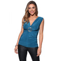 Teal - Front - Krisp Womens-Ladies Ruched V-Neck Top With Buckle