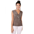 Mocha - Front - Krisp Womens-Ladies Ruched V-Neck Top With Buckle