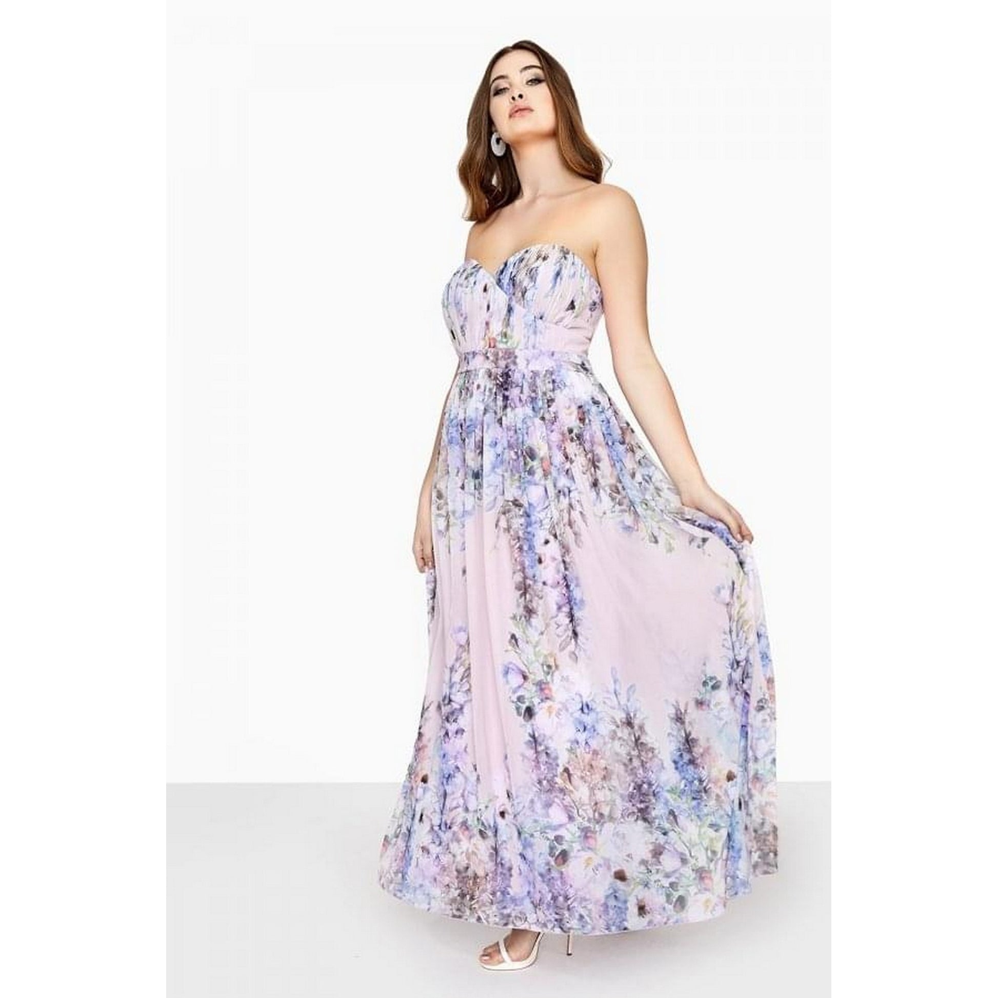 Pink Floral - Back - Little Mistress Curvy Womens-Ladies Spring Floral Bandeau Maxi Dress