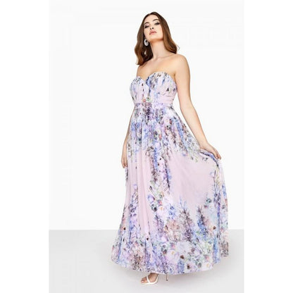 Pink Floral - Back - Little Mistress Curvy Womens-Ladies Spring Floral Bandeau Maxi Dress